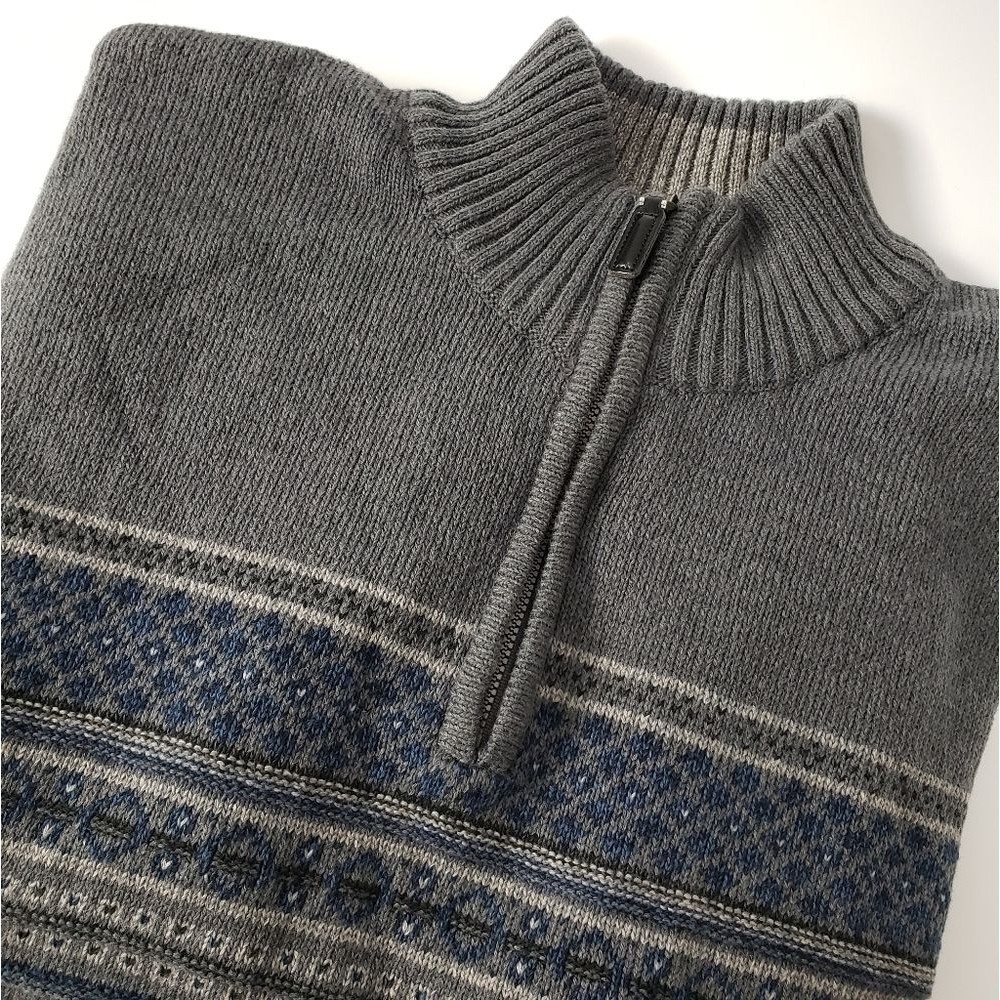 Oscar de la Renta Men's Gray Fair Isle Quarter Zip Knit Sweater XL
